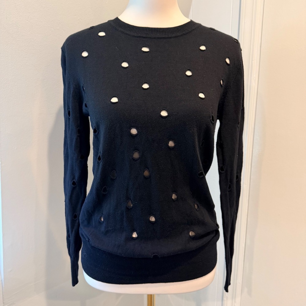 Cotton by Autumn Cashmere - Black Cotton Eyelet Cut Out Sweater Knit | Size S